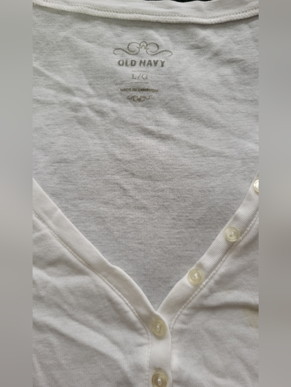 Old Navy Long-Sleeve Feather Weight Micro Ribb  Henley  Womens L. Nat Distressed - Picture 2 of 6